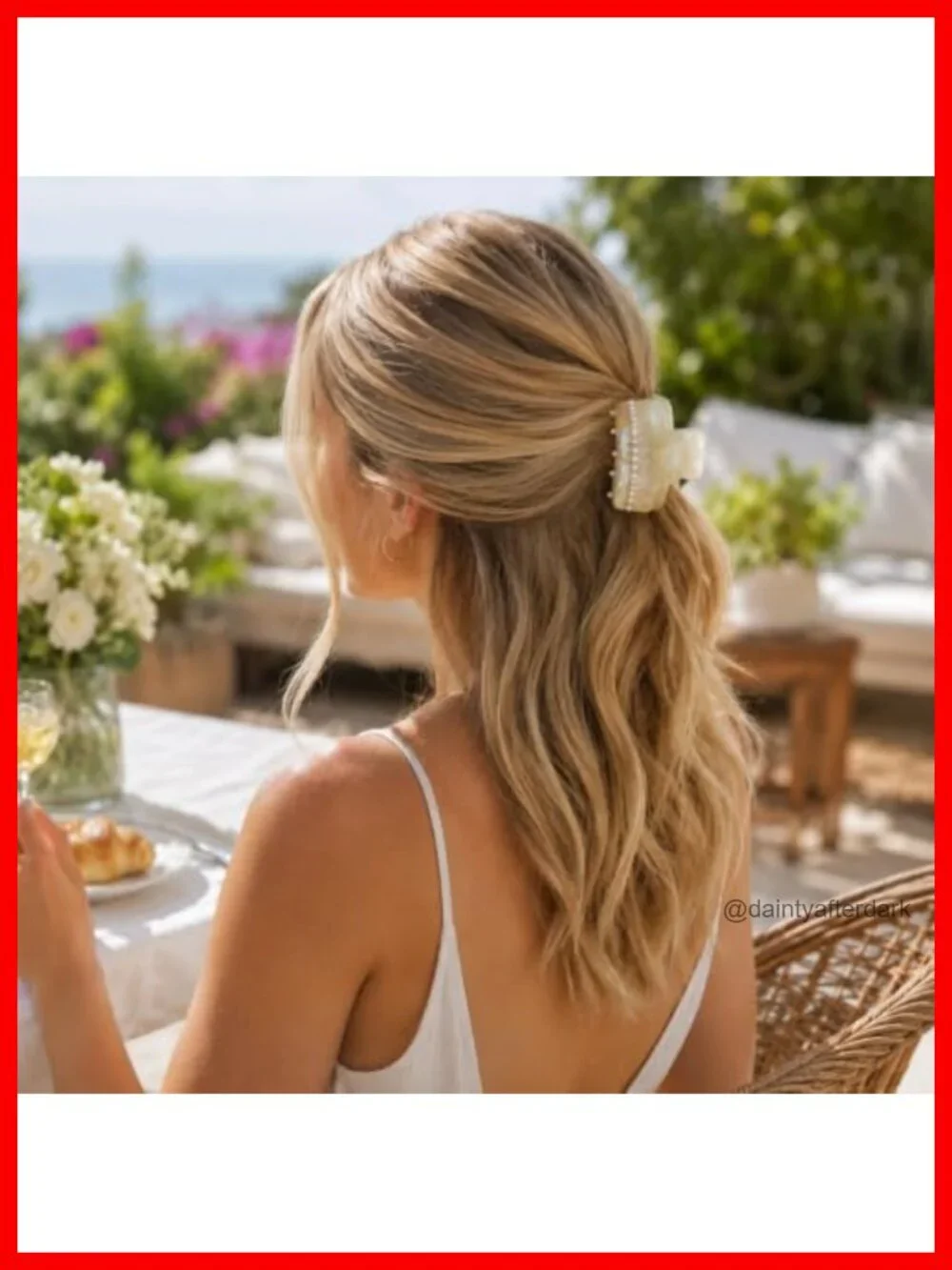 Premium Durable Acetate Pearl Shape Hair Clips, 2 Pack Medium Hair Claw Clips
